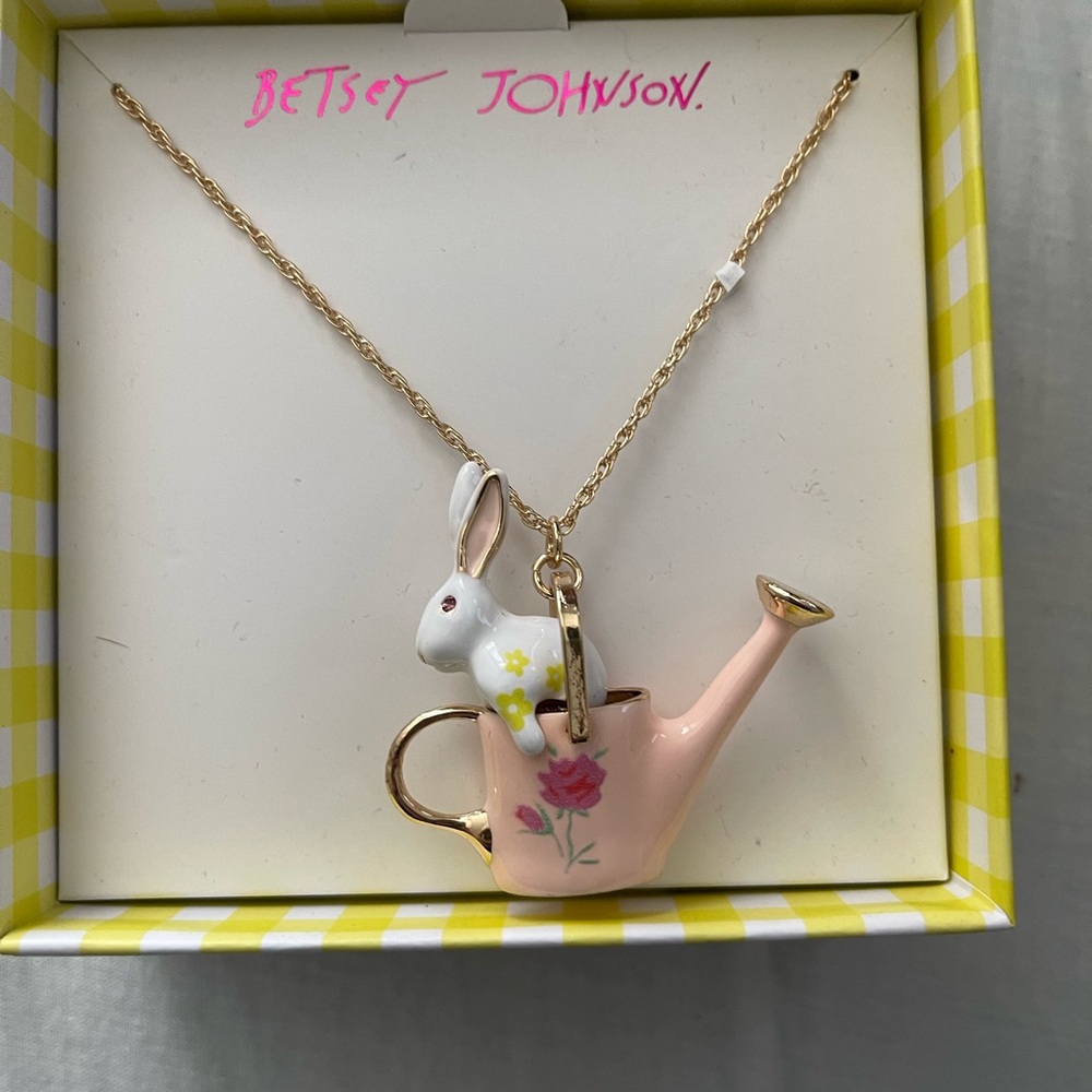 Betsey Johnson Rabbit Bunny In Water Can For Easter Necklace